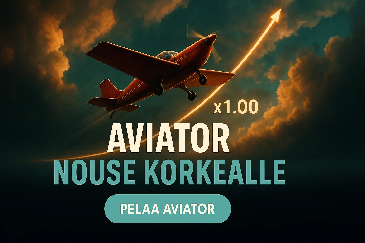 Fotorealistinen Aviator crash -pelibanneri, punainen potkurikone ja nouseva kerroin