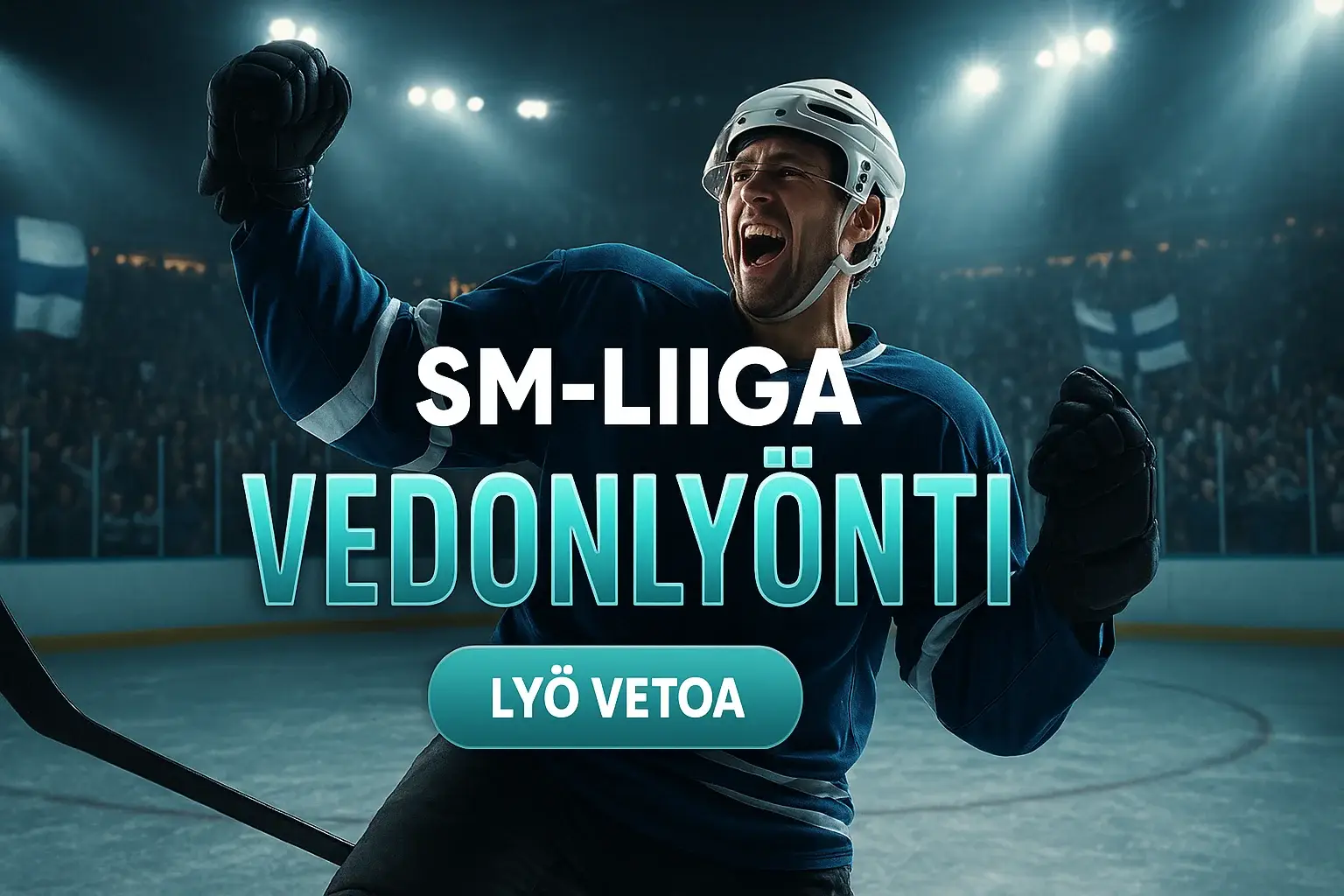 Fotorealistinen SM-liiga jääkiekkoilija ja vedonlyönti kasino mainosbanneri